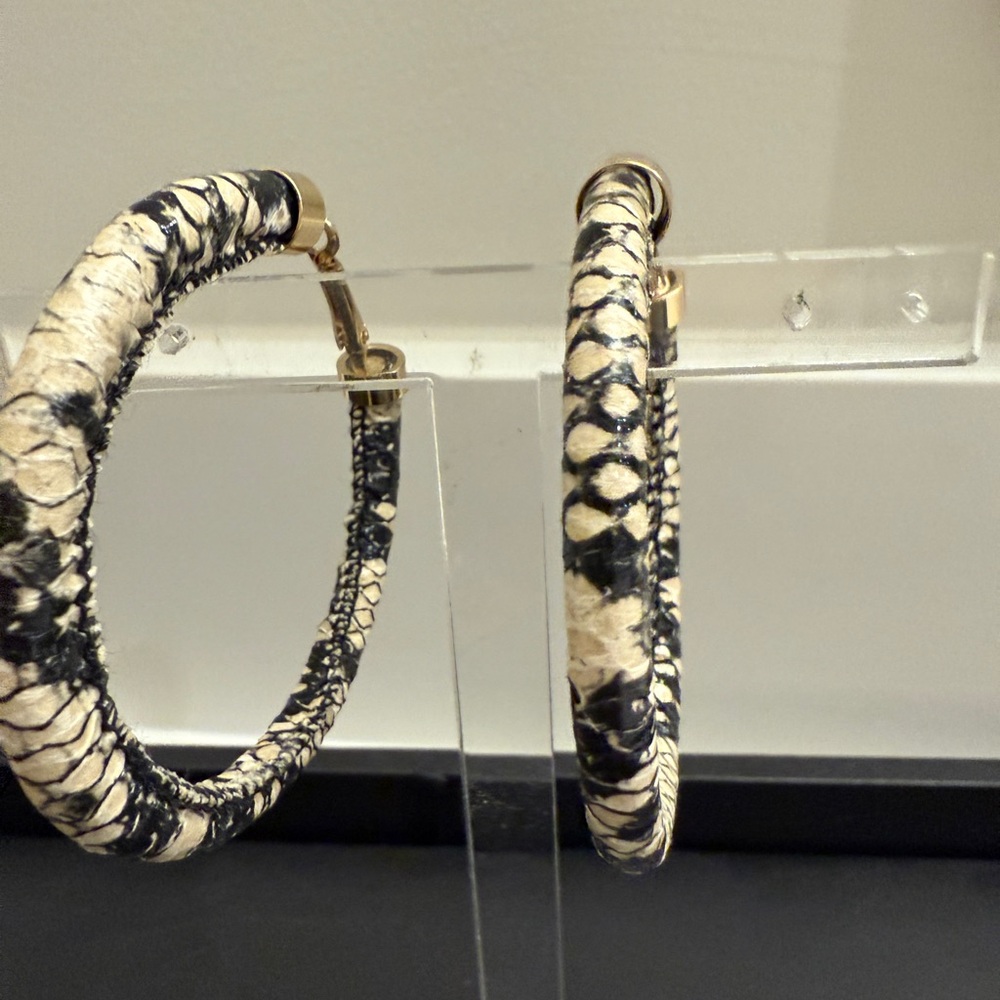 Black and Cream Hoop Earrings